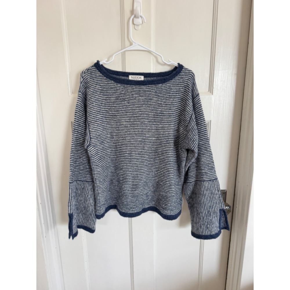 Nation Ltd Will alpaca merino wool navy printed sweater size medium